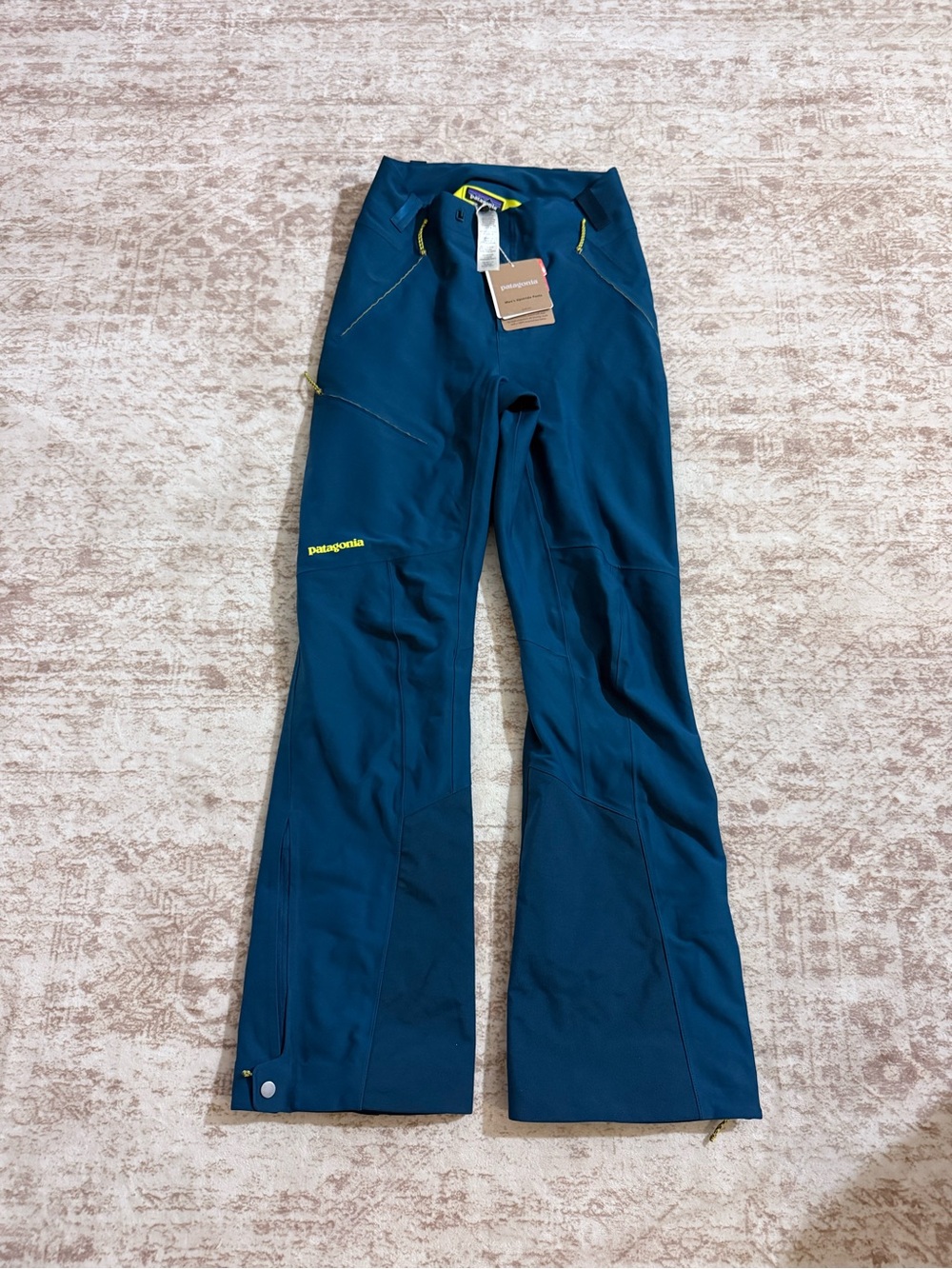 Patagonia Kids Navy Blue Softshell Pants with Lime Accents